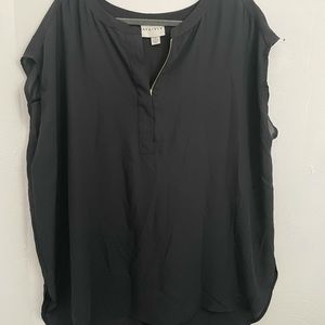 Ava & Viv Half-Zip Cap-Sleeve Blouse